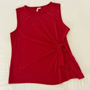 Elle Red Wrap Tie Side Blouse Sleeveless Stretch Top Chic Work Party - Size XL